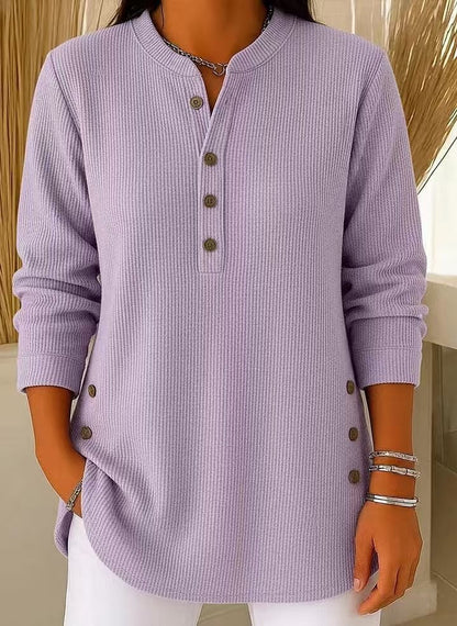 Longline Henley Ribbed Tunic Top for Everyday Comfort — Lavender