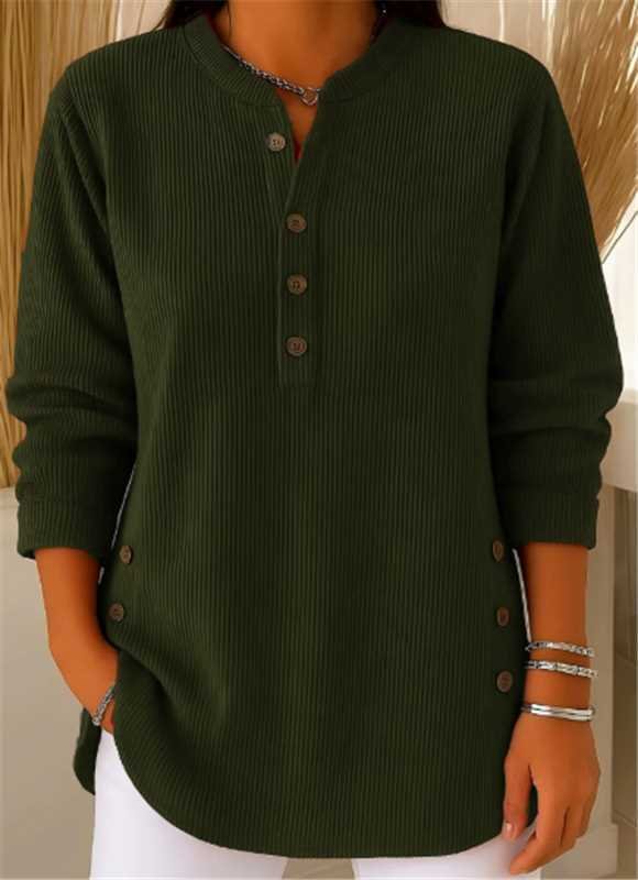 Longline Henley Ribbed Tunic Top for Everyday Comfort — Dark Green