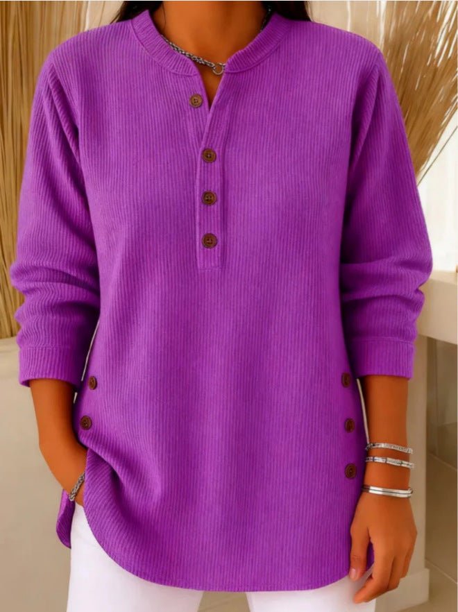 Longline Henley Ribbed Tunic Top for Everyday Comfort — Purple