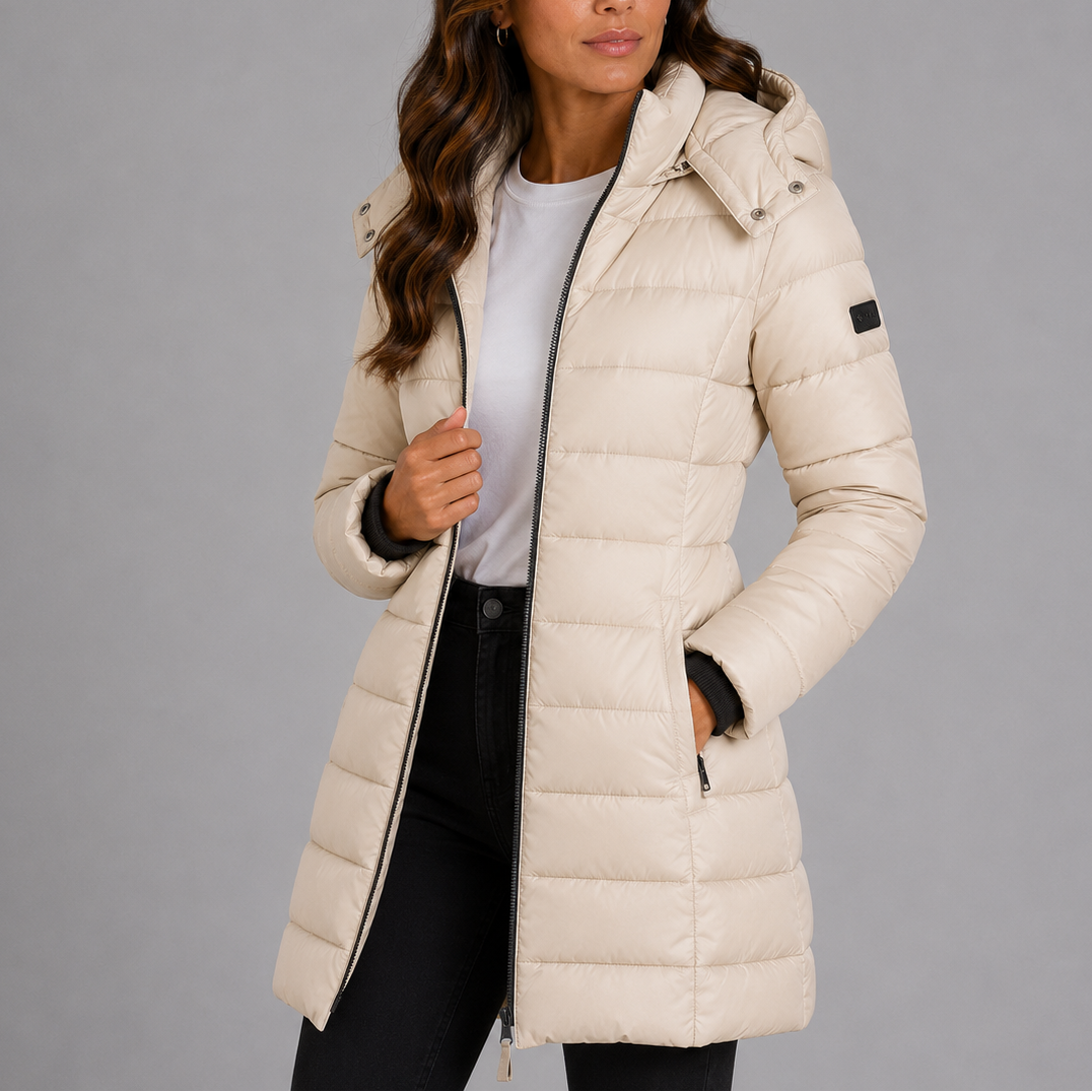 Hooded Quilted Puffer Jacket for Everyday Comfort — Beige