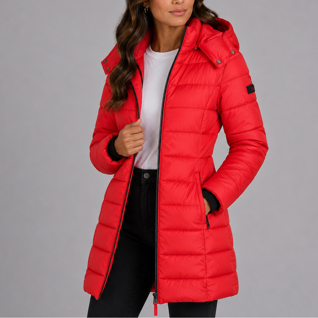 Hooded Quilted Puffer Jacket for Everyday Comfort — Red