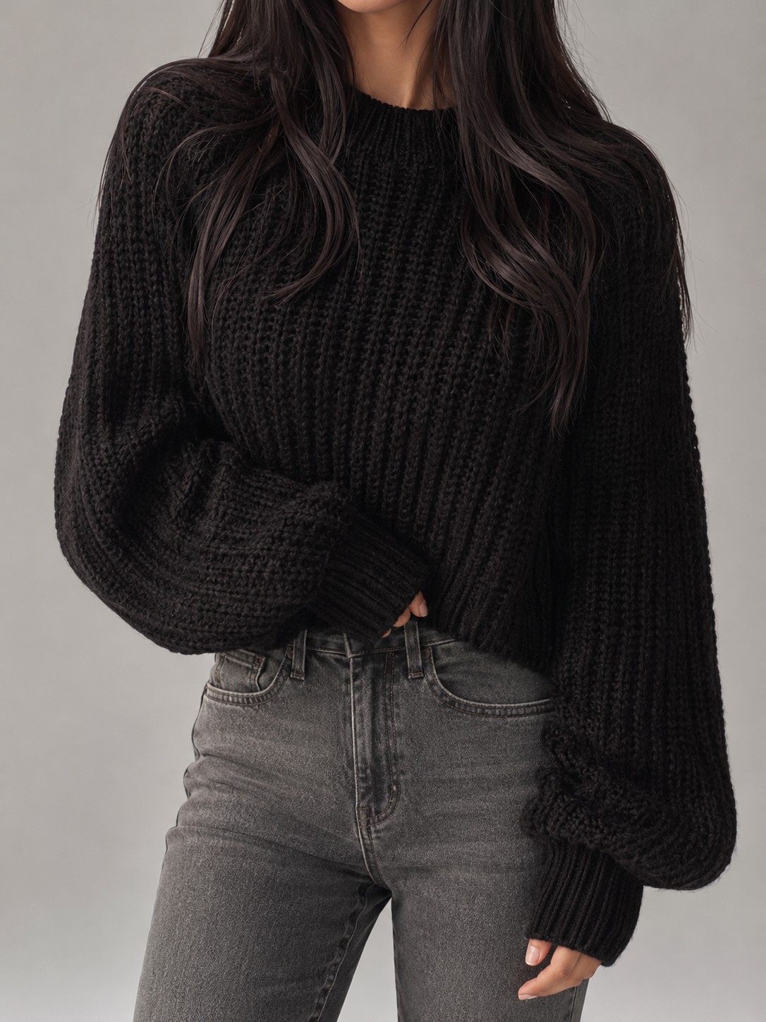 Chunky Knit Oversized Jumper with Ribbed Details — Pink