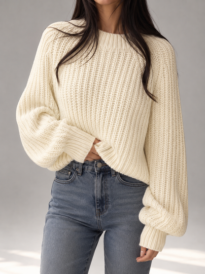 Chunky Knit Oversized Jumper with Ribbed Details — Beige