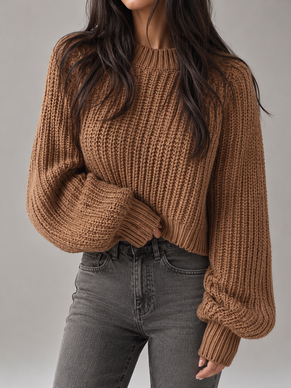 Chunky Knit Oversized Jumper with Ribbed Details — Black