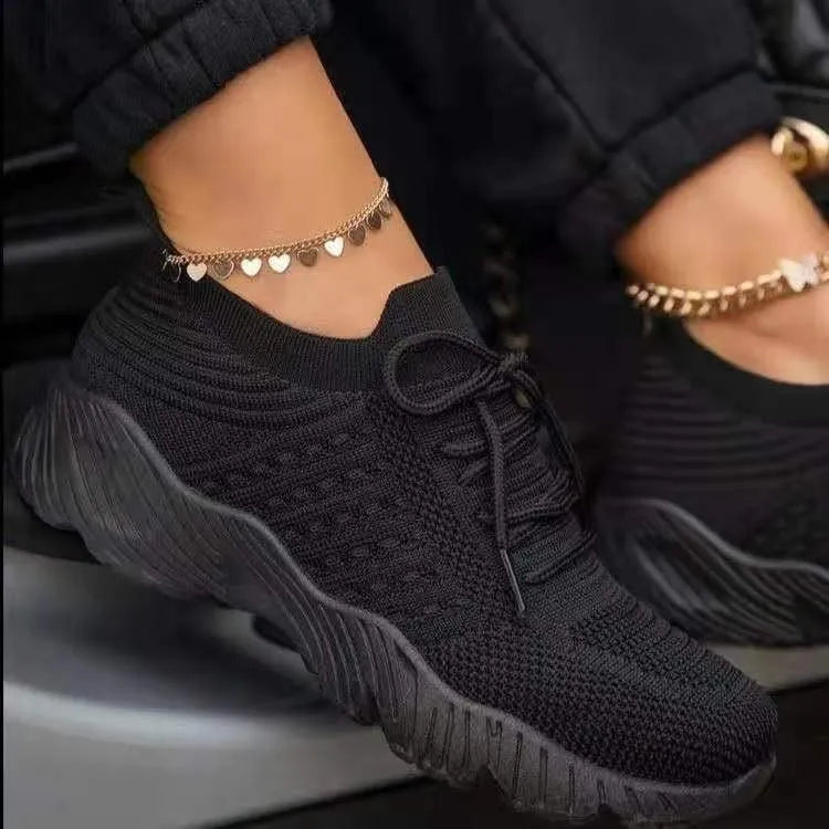 Lightweight Mesh Walking Trainers with Flexible Sole — Black