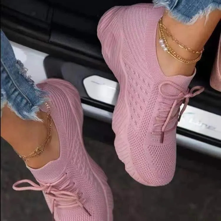 Lightweight Mesh Walking Trainers with Flexible Sole — Pink
