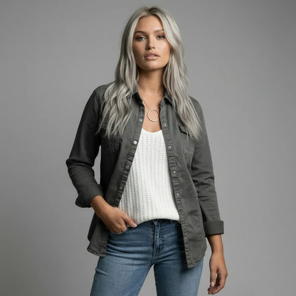 Women's Button-Front Chest Pocket Overshirt