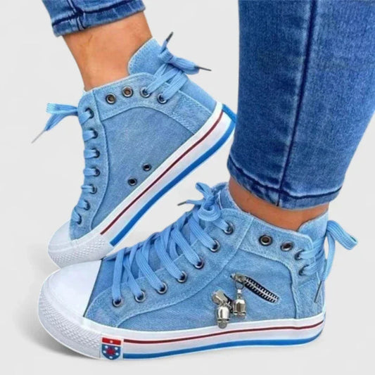 High-Top Sneakers with Padded Footbed and Side Zips — Jeansblau