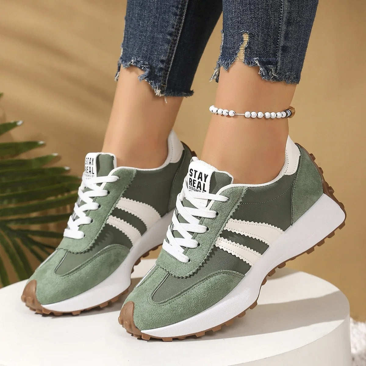 Chunky Platform Lace-Up Trainers — Grøn