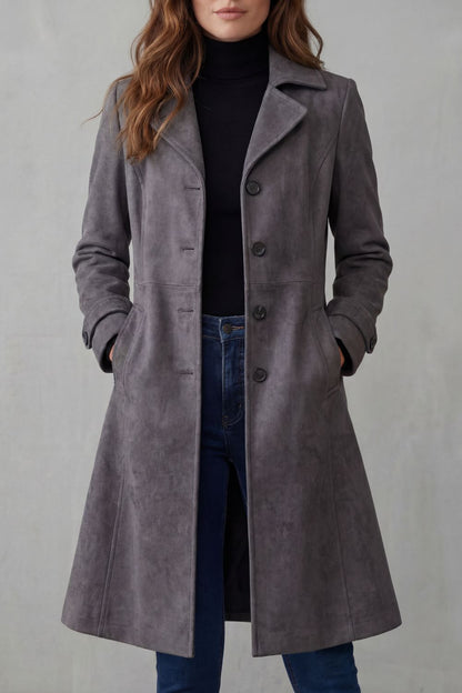 Longline Tailored Coat with Notched Lapel — Charcoal