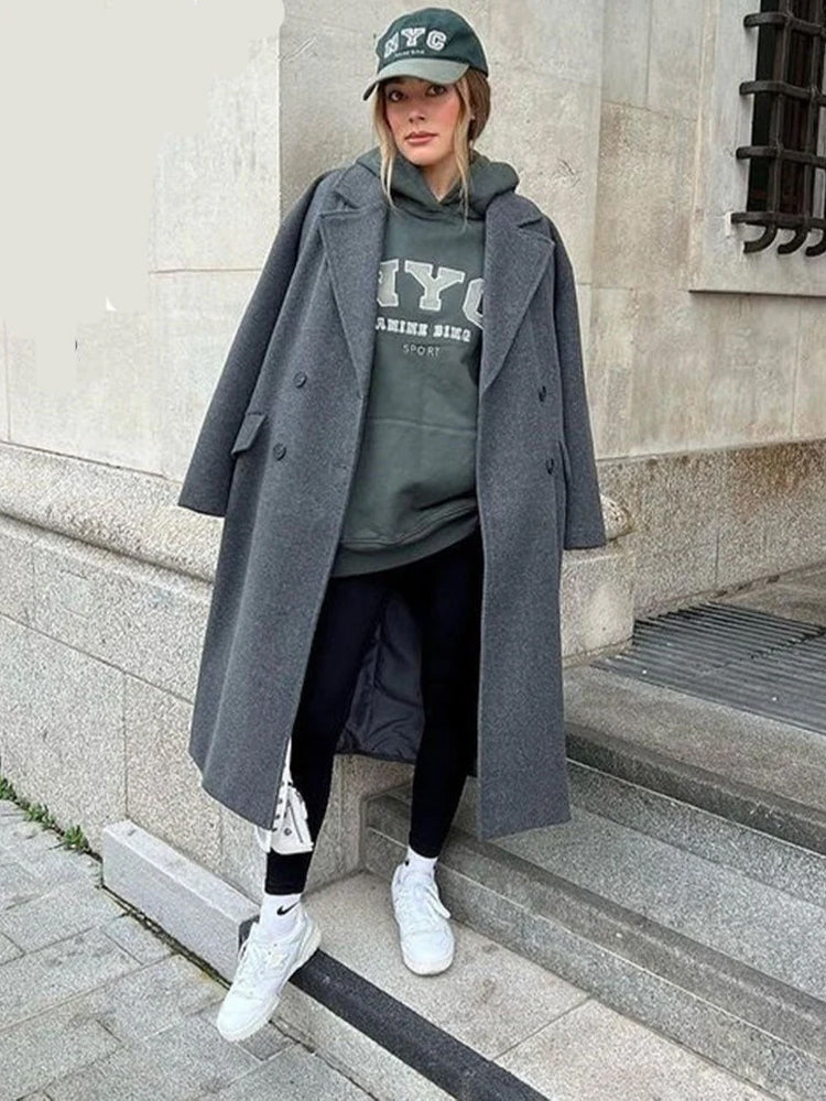 Tailored Double-Breasted Trench Coat with Belted Waist