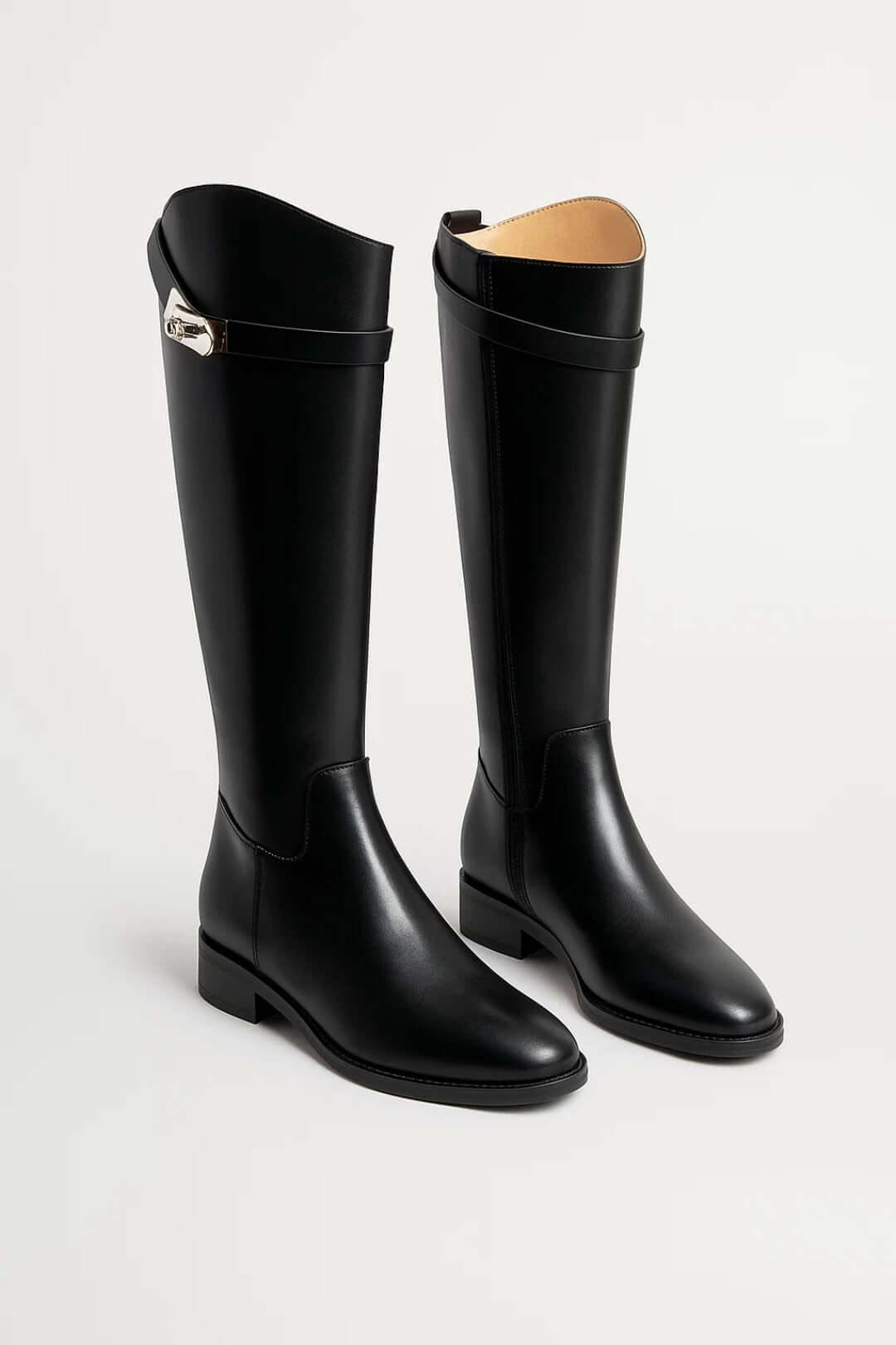 Knee-High Boots with Buckle Detail – Timeless Style — Black