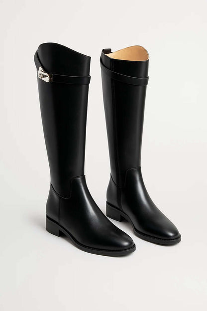 Knee-High Boots with Buckle Detail – Timeless Style — Black