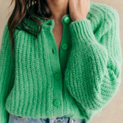 Relaxed Knit Cardigan with Button Details — Green