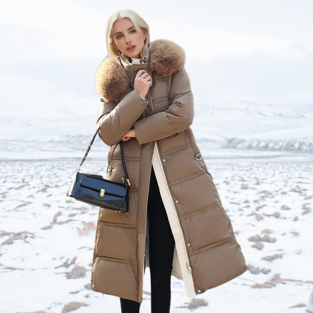 Warm Winter Parka Coat with Cosy Trimmed Hood — Brown
