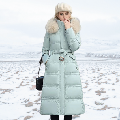 Warm Winter Parka Coat with Cosy Trimmed Hood — Blue and White