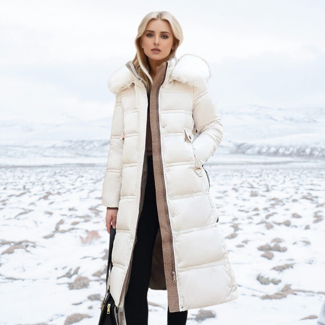 Warm Winter Parka Coat with Cosy Trimmed Hood — White