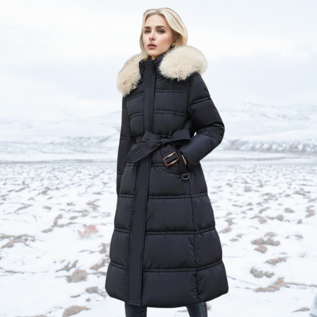 Warm Winter Parka Coat with Cosy Trimmed Hood — Black and White