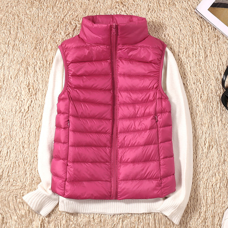 Lightweight Padded Gilet with Stand Collar for Layering Ease — Dark Pink