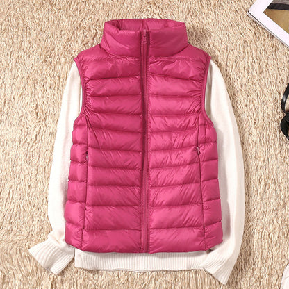 Lightweight Padded Gilet with Stand Collar for Layering Ease — Dark Pink