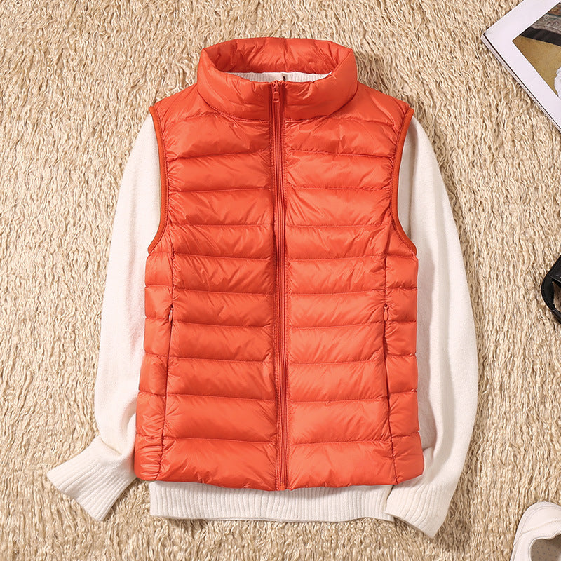 Lightweight Padded Gilet with Stand Collar for Layering Ease — Orange