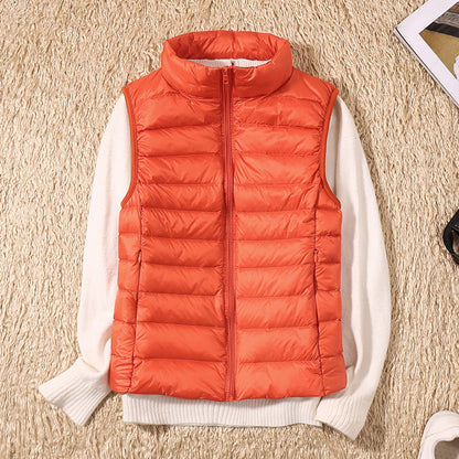 Lightweight Padded Gilet with Stand Collar for Layering Ease — Orange