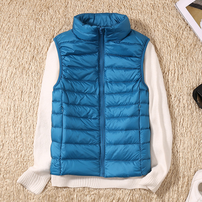 Lightweight Padded Gilet with Stand Collar for Layering Ease — Blue