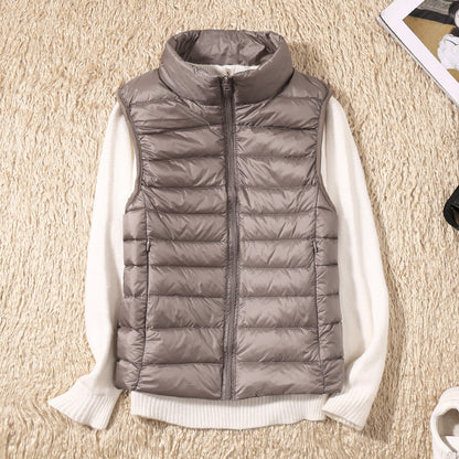 Lightweight Padded Gilet with Stand Collar for Layering Ease — Khaki