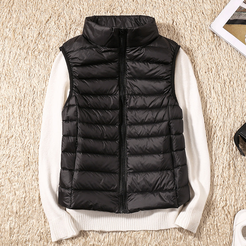 Lightweight Padded Gilet with Stand Collar for Layering Ease — Black