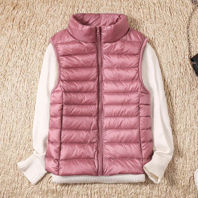Lightweight Padded Gilet with Stand Collar for Layering Ease — Pink