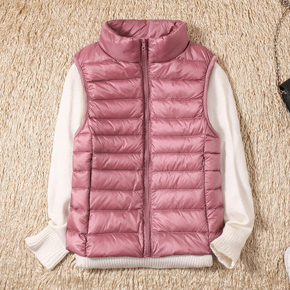 Lightweight Padded Gilet with Stand Collar for Layering Ease — Pink