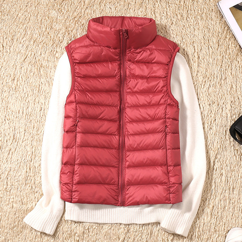 Lightweight Padded Gilet with Stand Collar for Layering Ease — Red