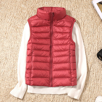 Lightweight Padded Gilet with Stand Collar for Layering Ease — Red