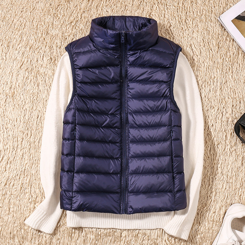 Lightweight Padded Gilet with Stand Collar for Layering Ease — Navy Blue