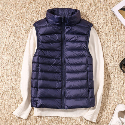 Lightweight Padded Gilet with Stand Collar for Layering Ease — Navy Blue