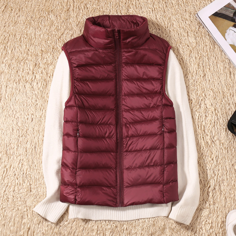 Lightweight Padded Gilet with Stand Collar for Layering Ease — Burgundy