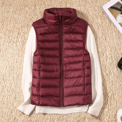 Lightweight Padded Gilet with Stand Collar for Layering Ease — Burgundy