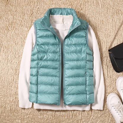 Lightweight Padded Gilet with Stand Collar for Layering Ease — Light Blue