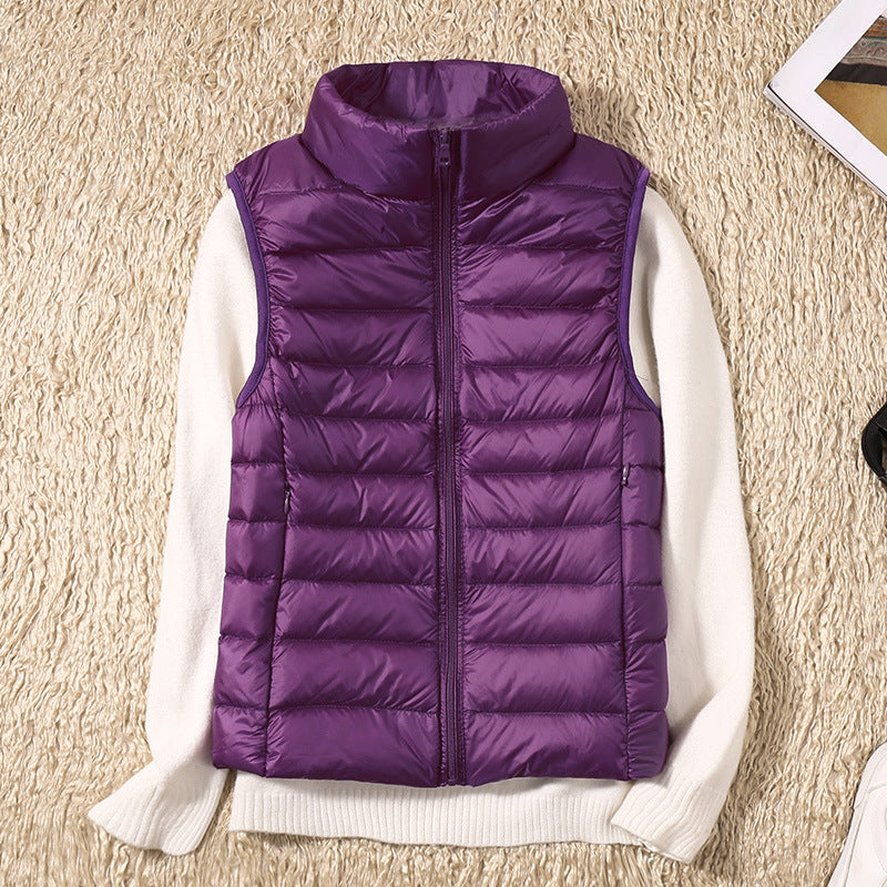 Lightweight Padded Gilet with Stand Collar for Layering Ease — Purple