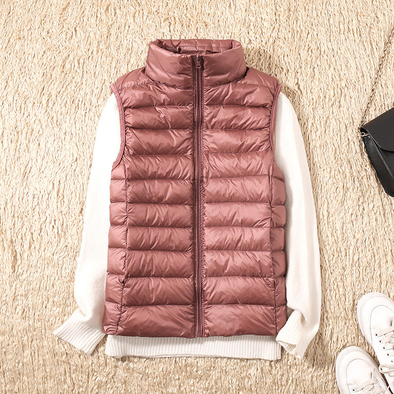 Lightweight Padded Gilet with Stand Collar for Layering Ease — Rose Gold