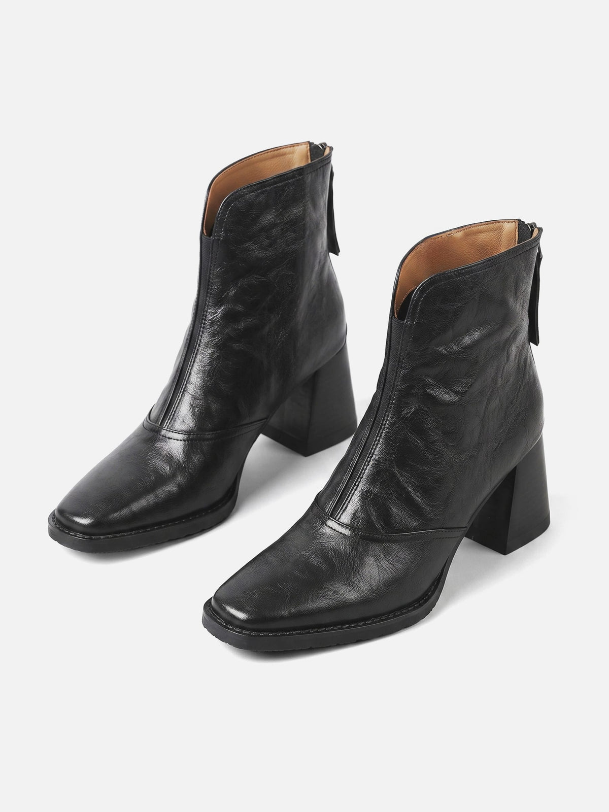 Square Heel Ankle Boots with Zip Closure