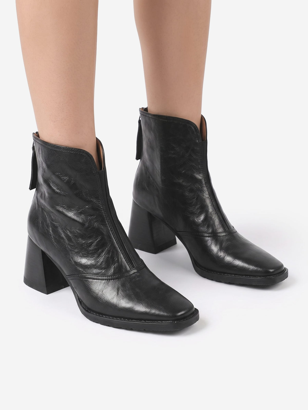 Women's Chunky Square Heel Zip Ankle Boots