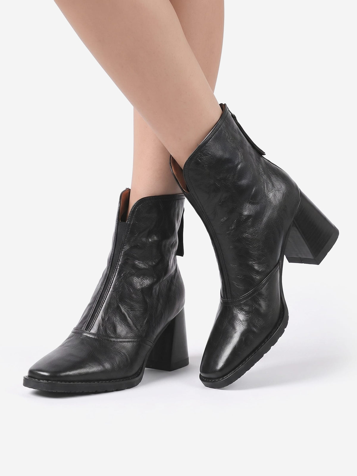 Women's Chunky Square Heel Zip Ankle Boots