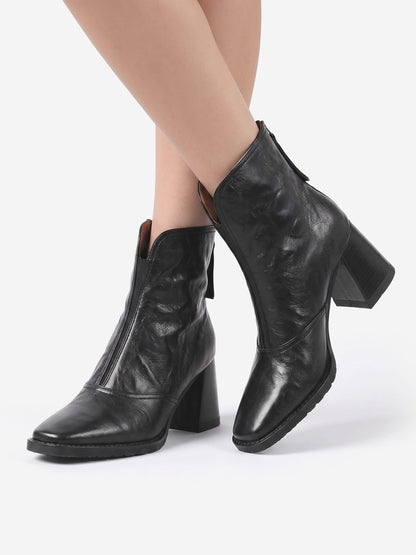 Women's Chunky Square Heel Zip Ankle Boots