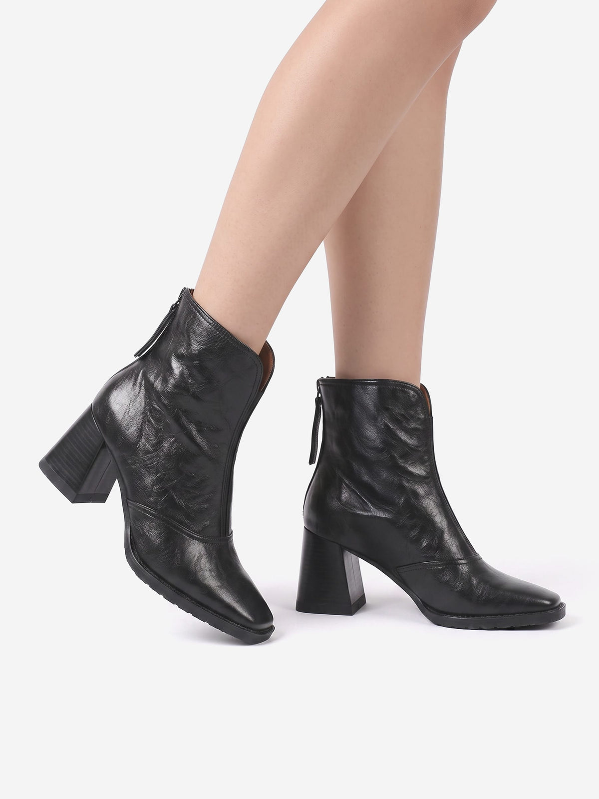 Women's Chunky Square Heel Zip Ankle Boots