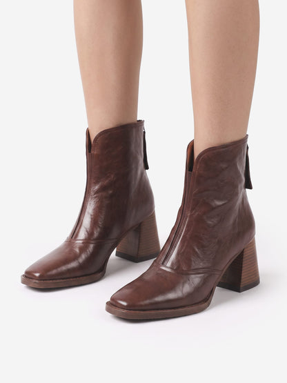 Women's Chunky Square Heel Zip Ankle Boots