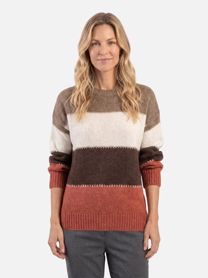 Colour Block Knit Jumper with Ribbed Cuffs — Orange