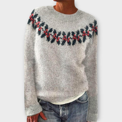 Festive Patterned Crew Neck Jumper — Gray