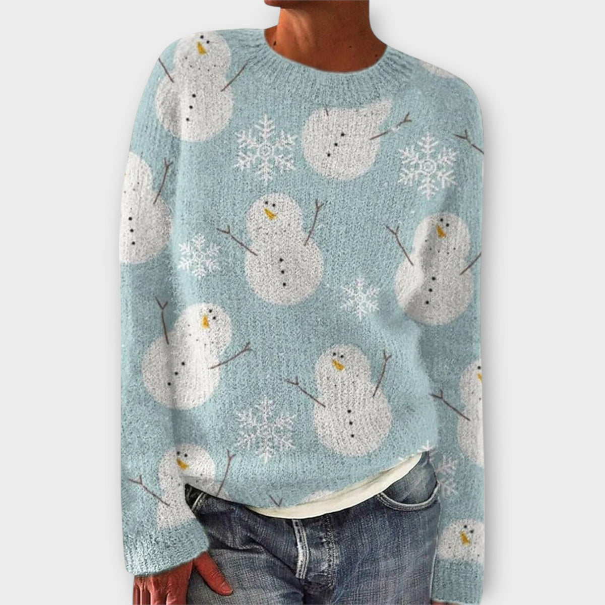 Festive Patterned Crew Neck Jumper — Blue