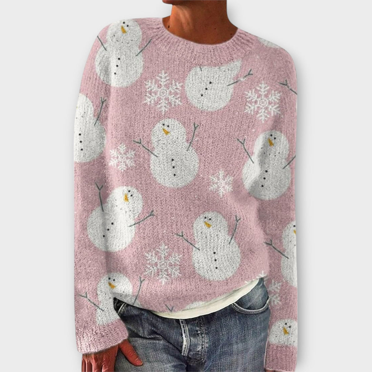 Festive Patterned Crew Neck Jumper — Pink